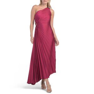 NICOLE MILLER Sangria Satin One Shoulder Midi Dres